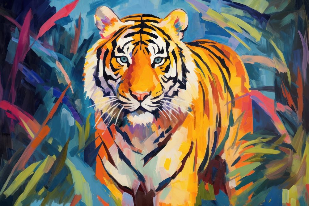 Tiger and forest painting wildlife animal.