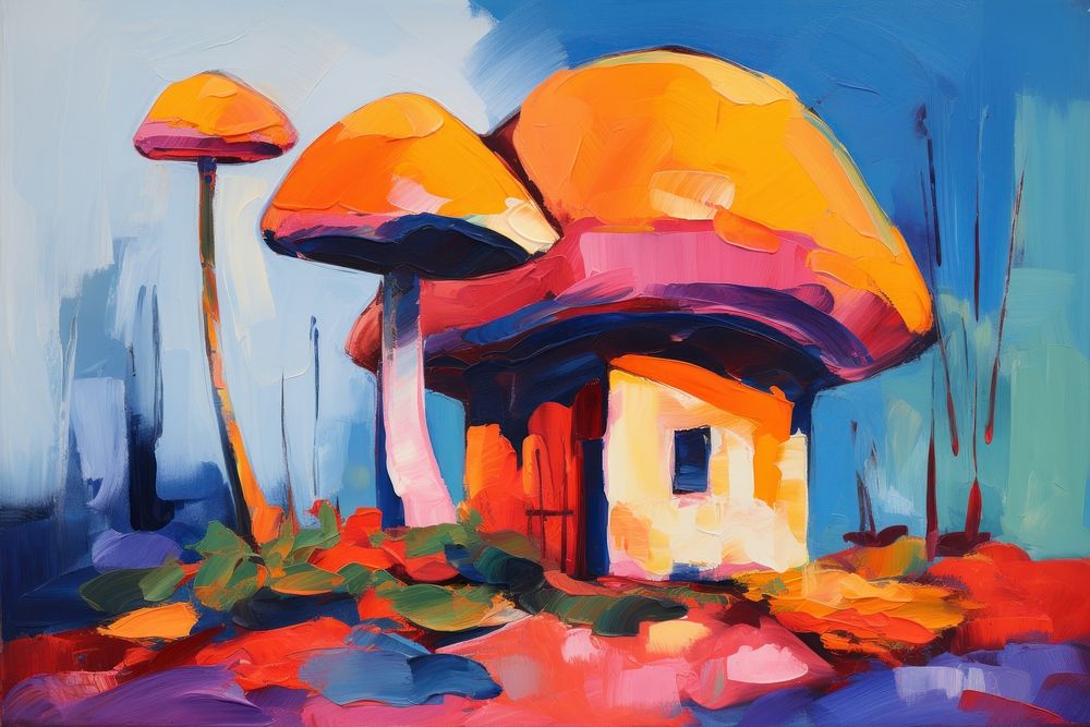 PNG Mushroom house painting mushroom art.