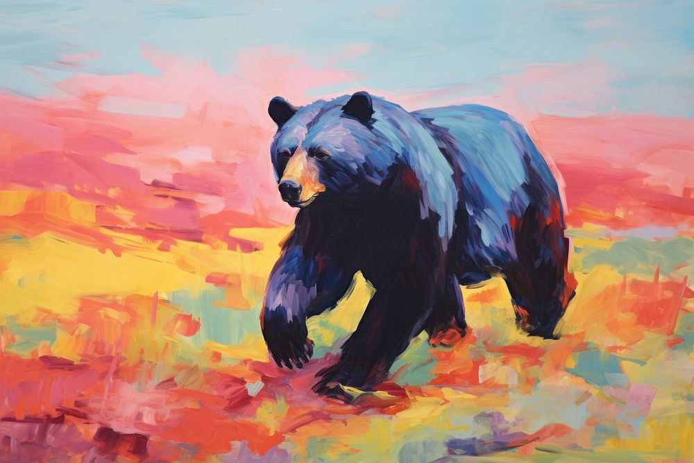 Bear running in garden wildlife painting mammal.
