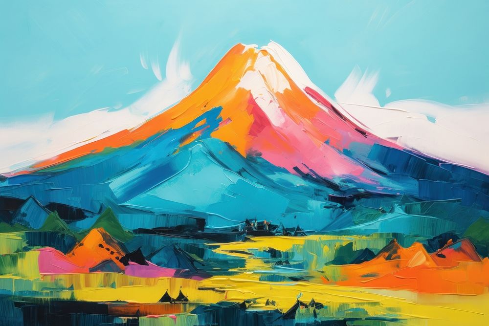 Fuji mountain painting outdoors nature.