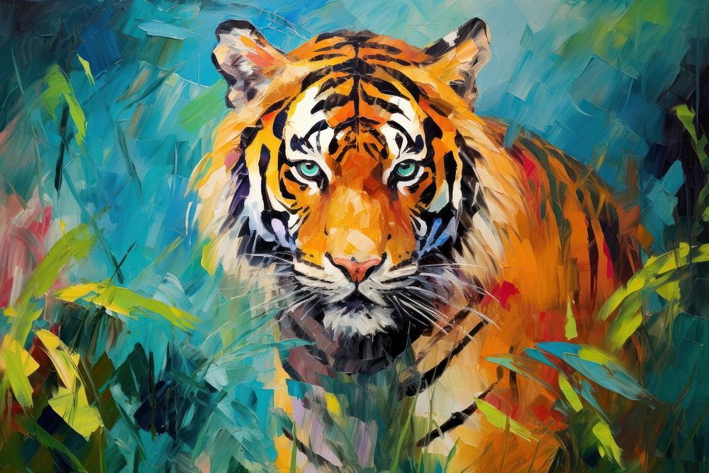 Tiger and forest wildlife painting animal.