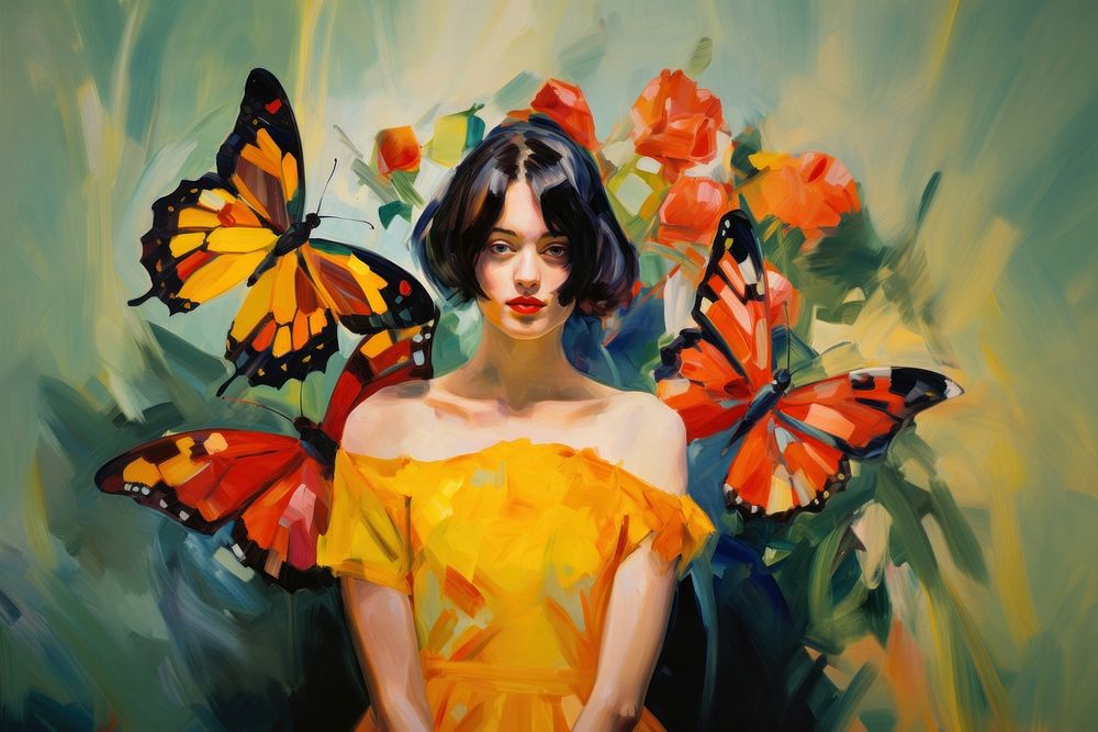 Butterfly and flower butterfly painting portrait.