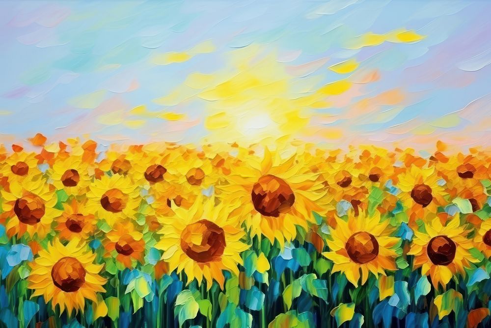 PNG Sunflower field and sky sunflower painting backgrounds.
