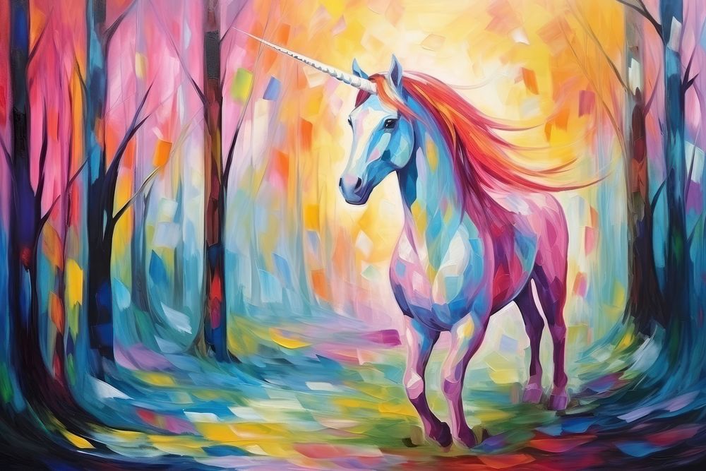 Unicorn in forest painting backgrounds mammal.