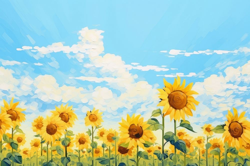 PNG Sunflower field and sky sunflower backgrounds outdoors.