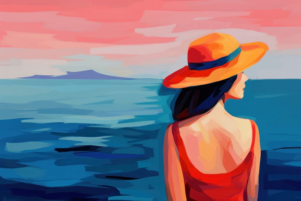 Woman and sea painting adult tranquility.