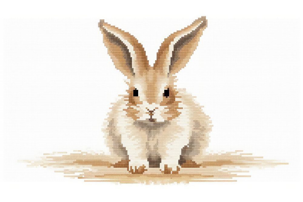 Cross stitch rabbit animal mammal white.