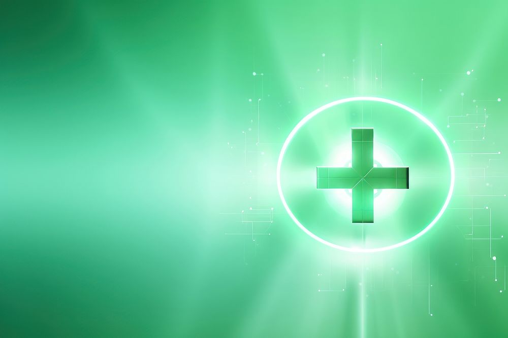 Technology medical cross on light green background backgrounds symbol illuminated.
