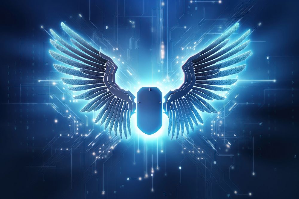 Technology on technology wings background futuristic angel illuminated.