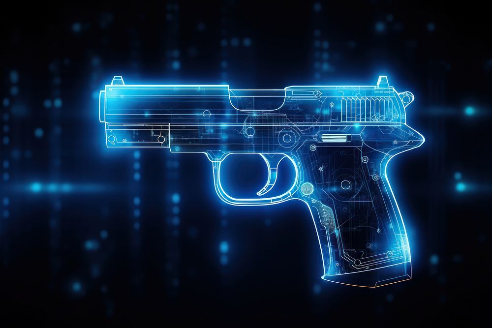 Technology Blueprint of Gun futuristic blue gun.