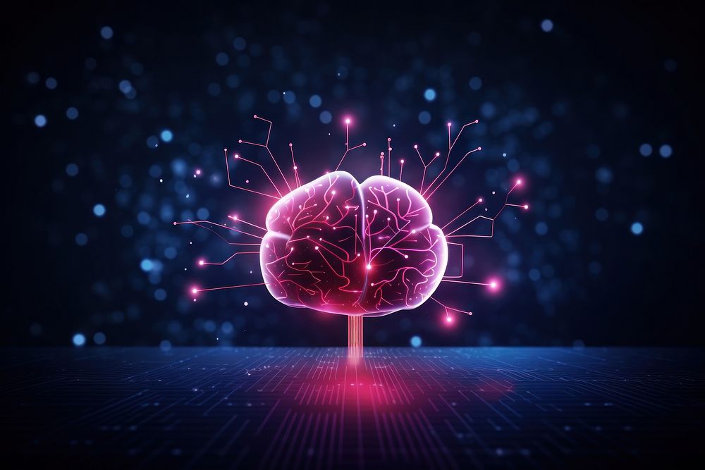 Technology digital Scan brain on blurry dark blue background futuristic night illuminated.