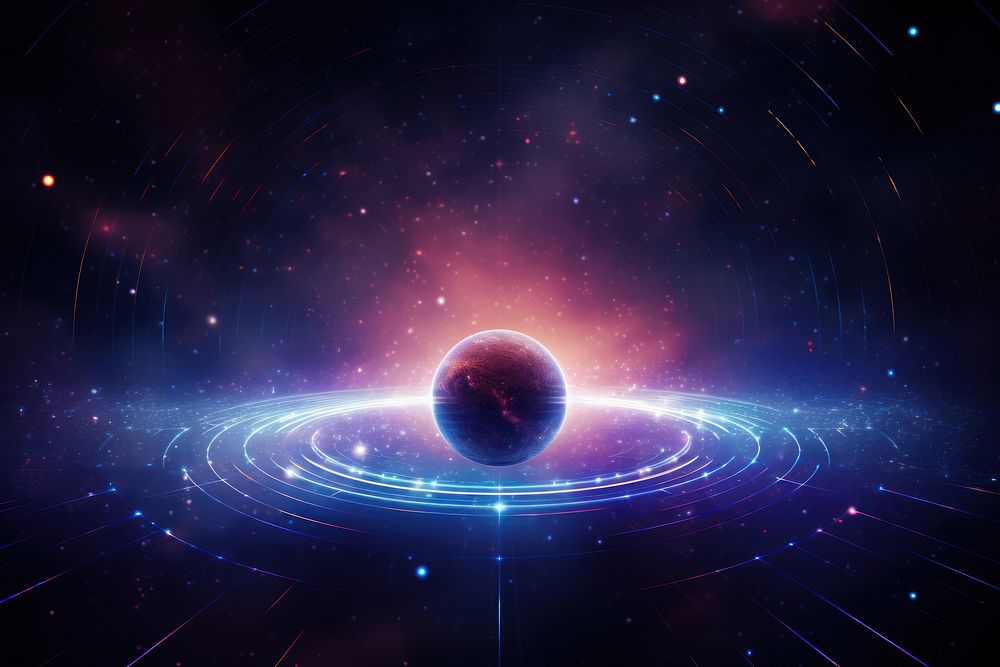 Technology planet on blurry galaxy backgrounds futuristic astronomy.
