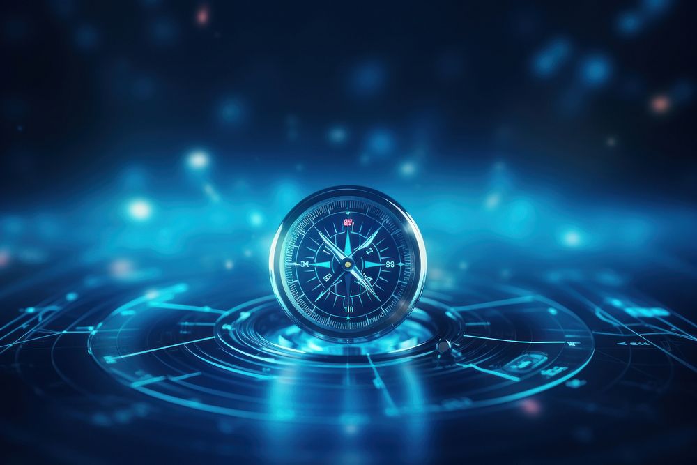 Compass on technology background abstract illuminated screenshot.