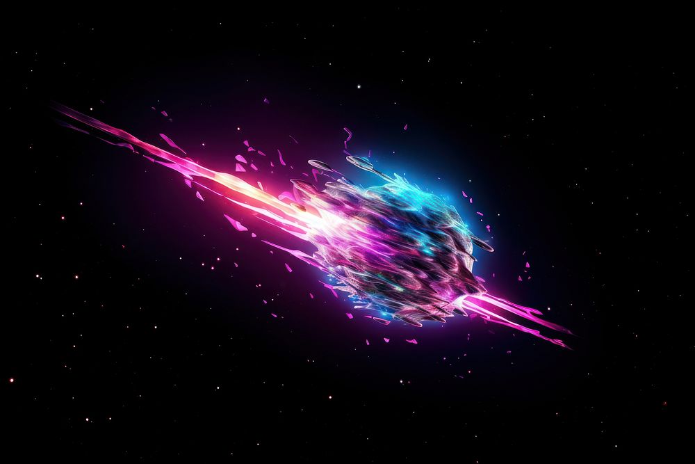 Neon meteor in space background astronomy universe light.