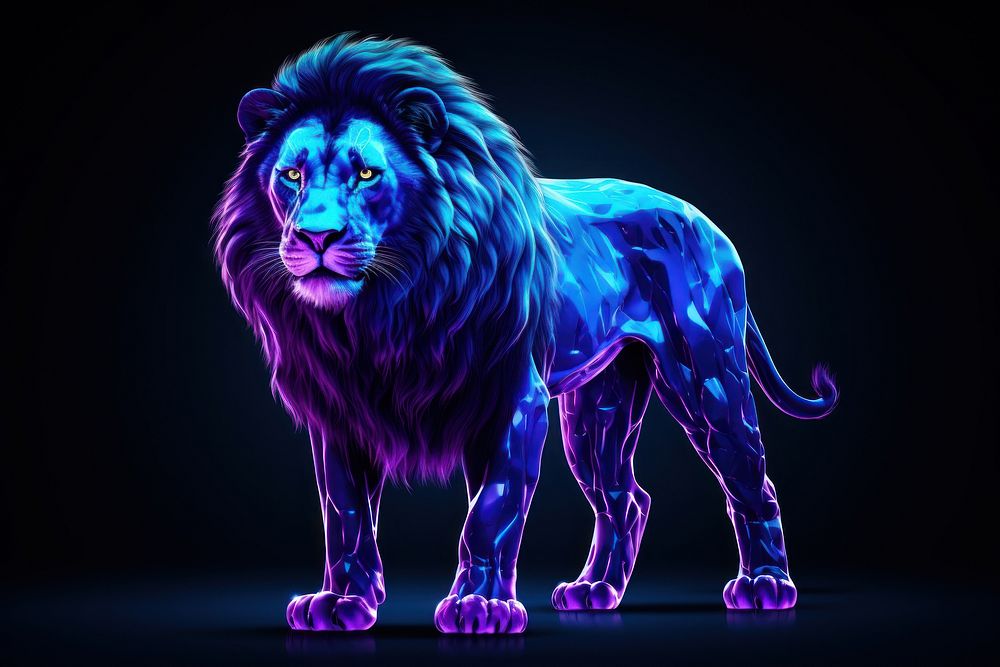 Neon lion mammal animal illuminated.
