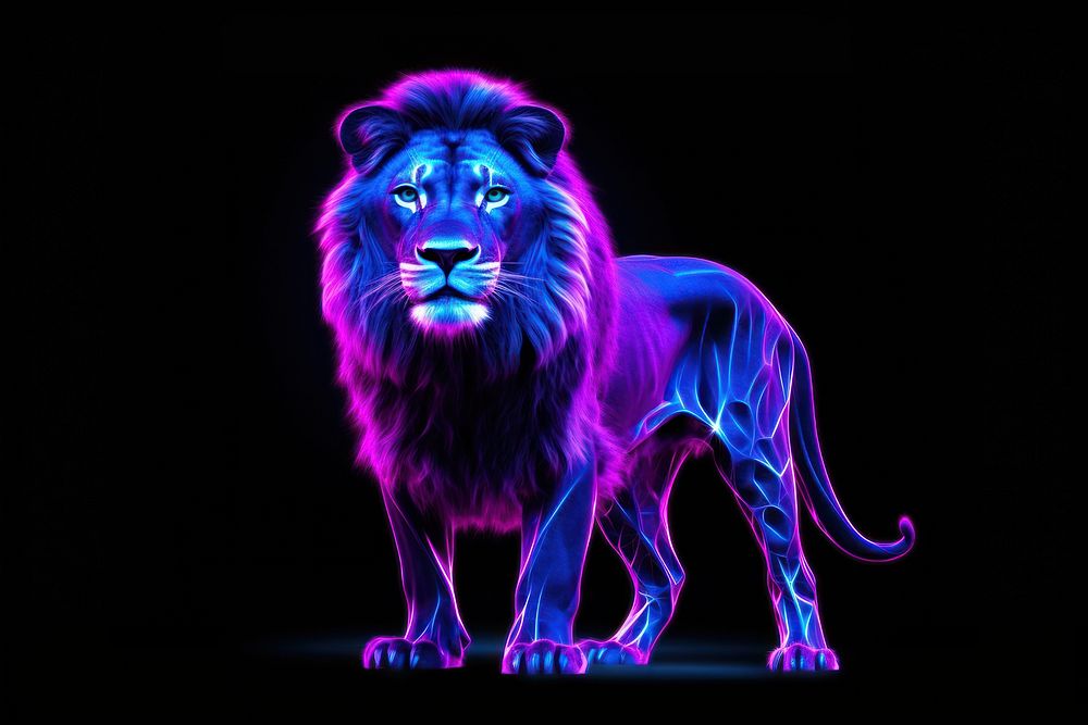 Neon lion purple mammal animal.