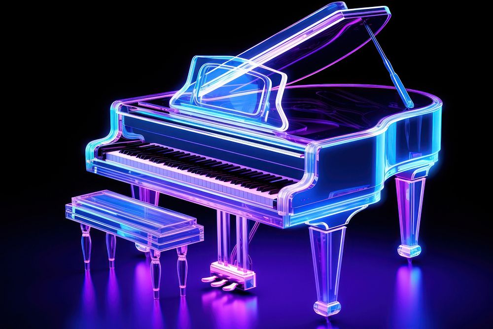 Neon piano keyboard harpsichord illuminated.