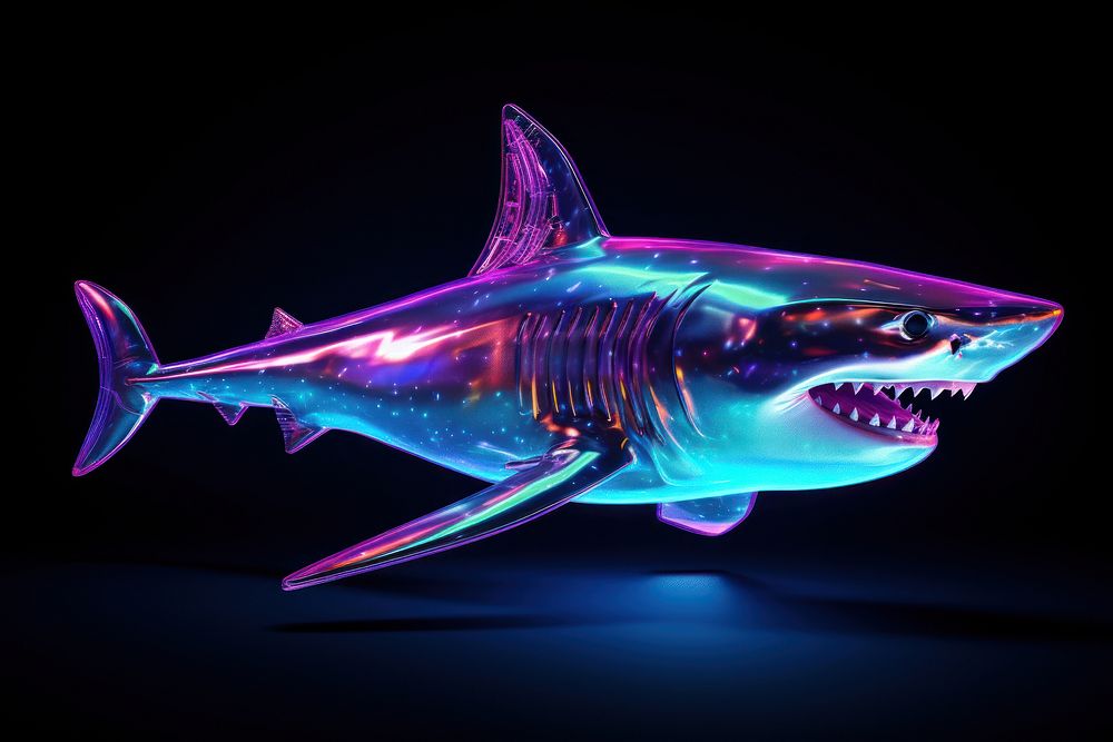 Neon shark animal fish illuminated.