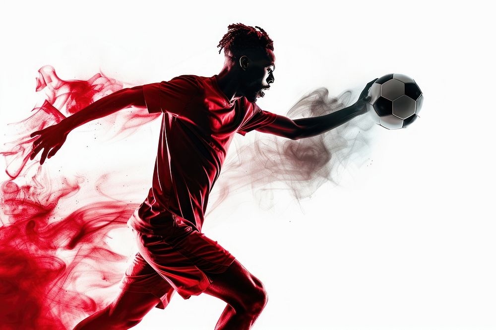Man player with ball football kicking sports.