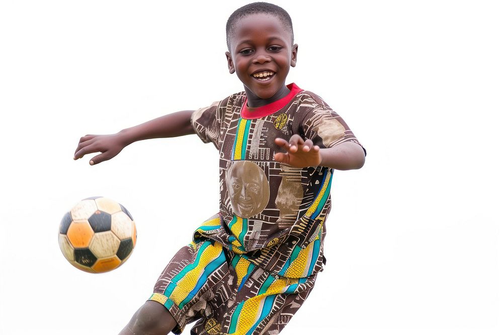 Boy african playing football portrait sports smile.