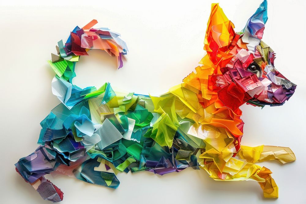 Dog made from polyethylene origami art creativity.