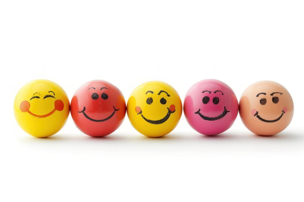 Group of happy smiling ball egg white background.