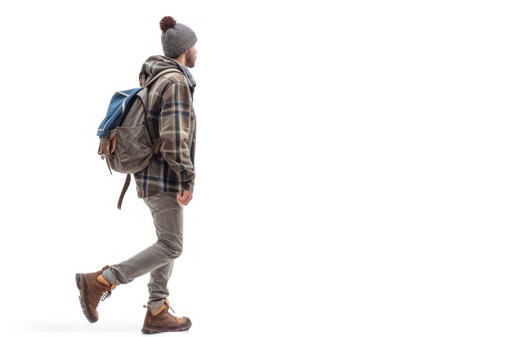 Young hiker walking backpack footwear standing.