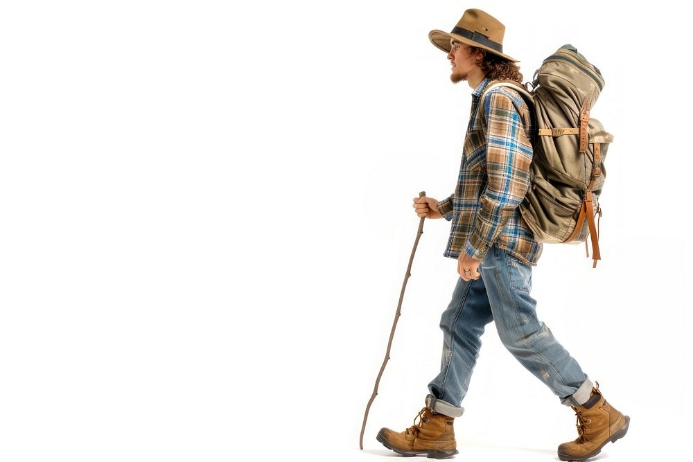 Young hiker walking backpack footwear adult.