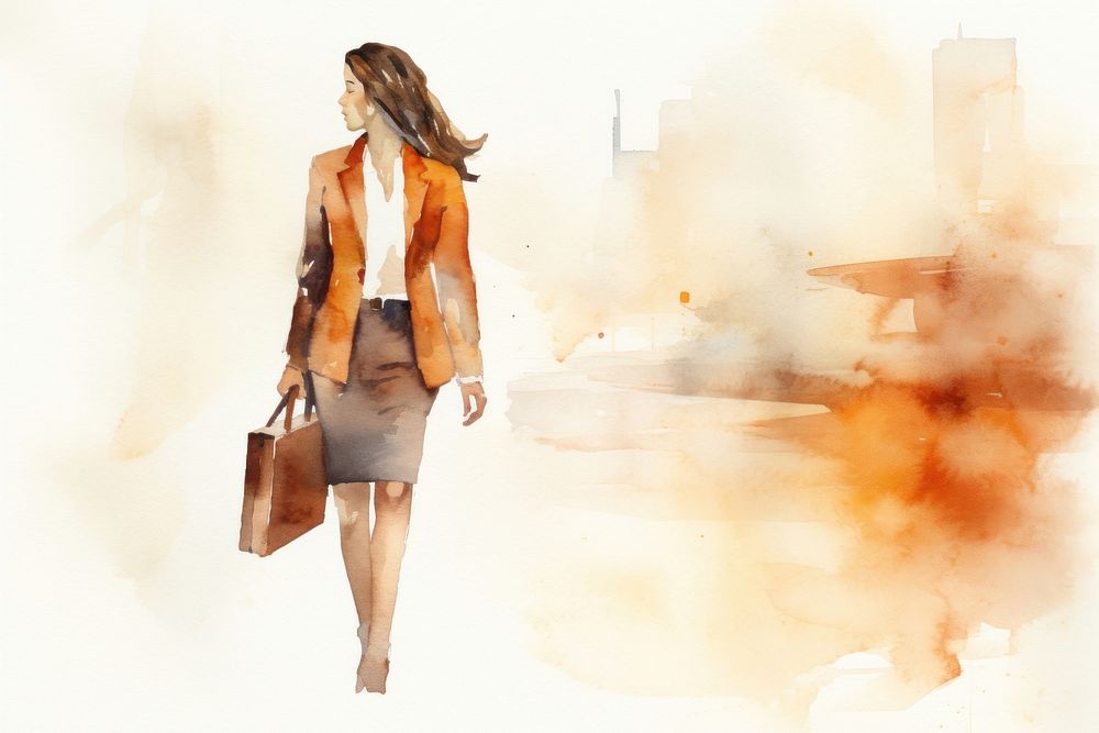 Working woman in Business painting handbag walking.