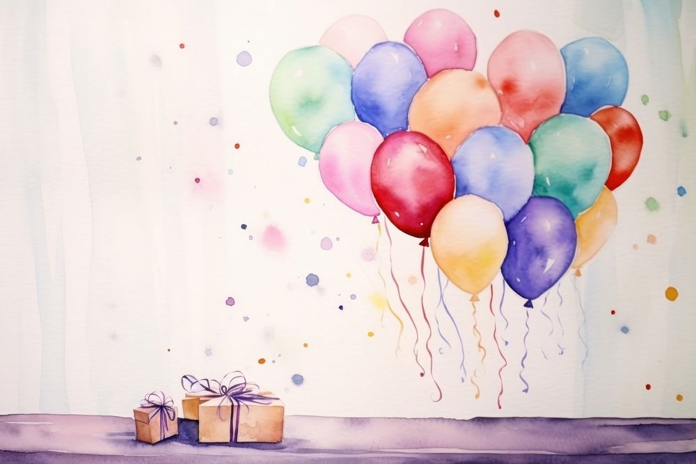Birthday on table painting birthday balloon.