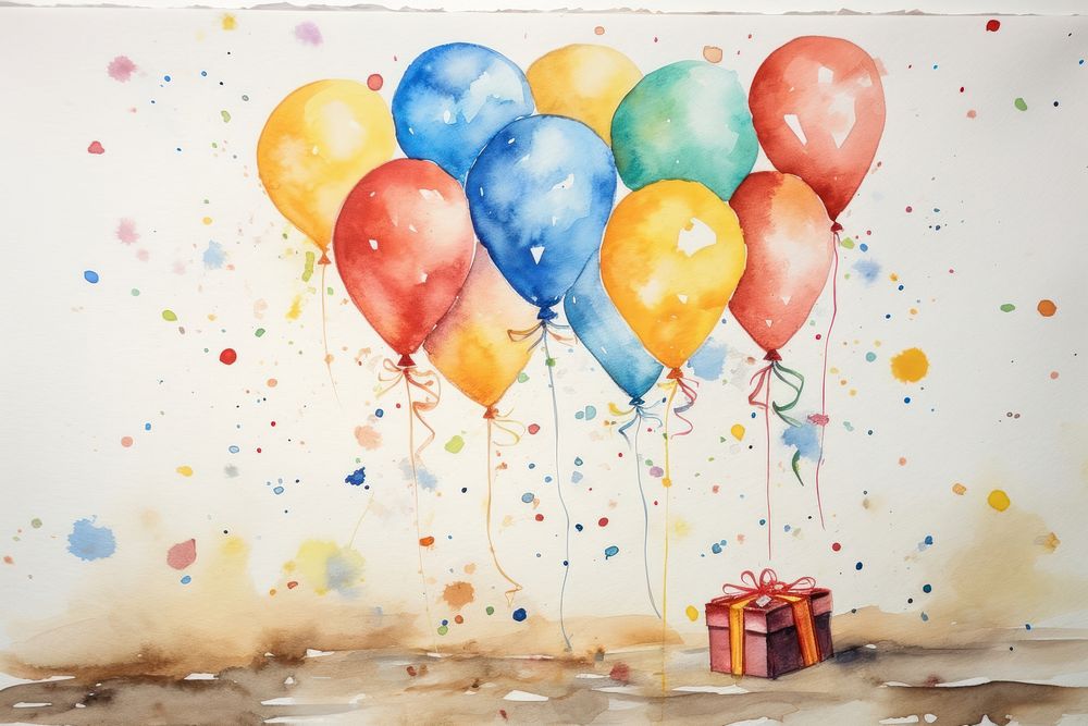 Birthday on table painting birthday balloon.