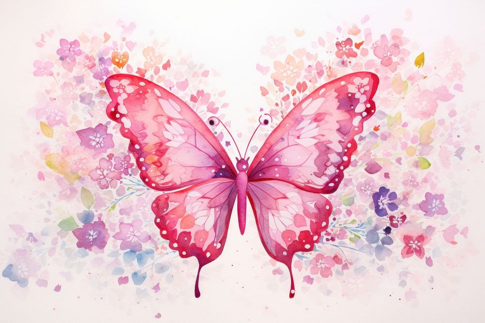 Butterfly in pink flower butterfly painting pattern.