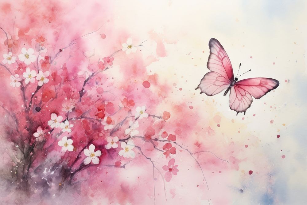 Butterfly in pink flower butterfly painting blossom.