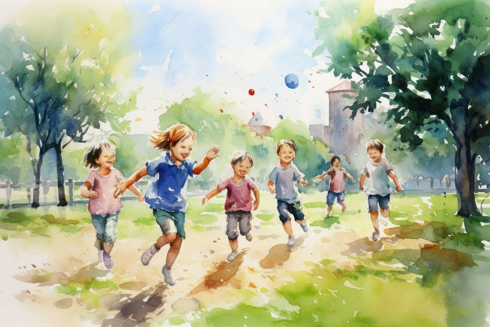 Children playing in park child footwear painting.