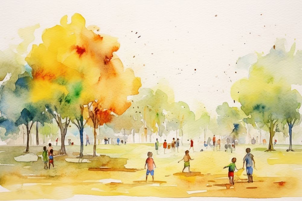 Children playing in park painting outdoors art.
