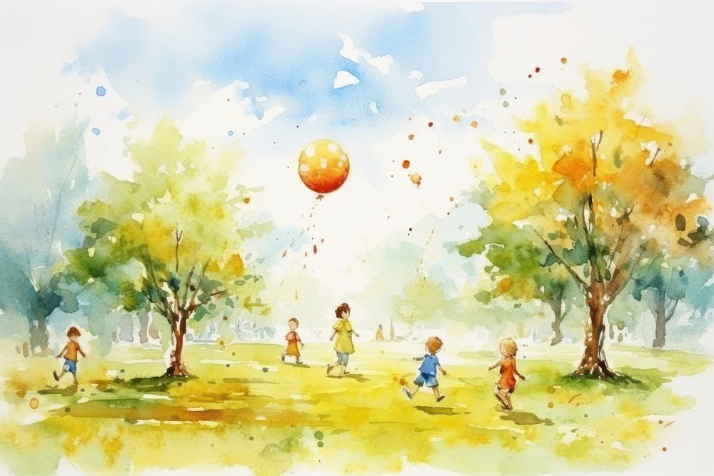 Children playing in park painting outdoors togetherness.
