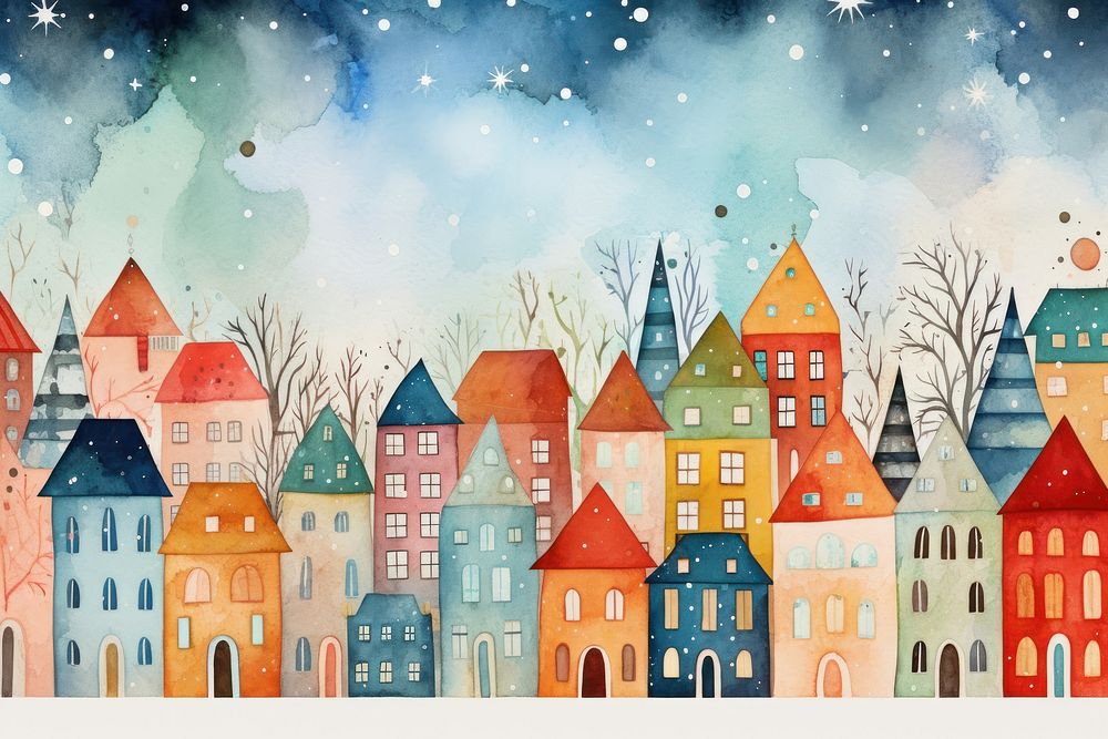 City in christmas festival backgrounds painting art.
