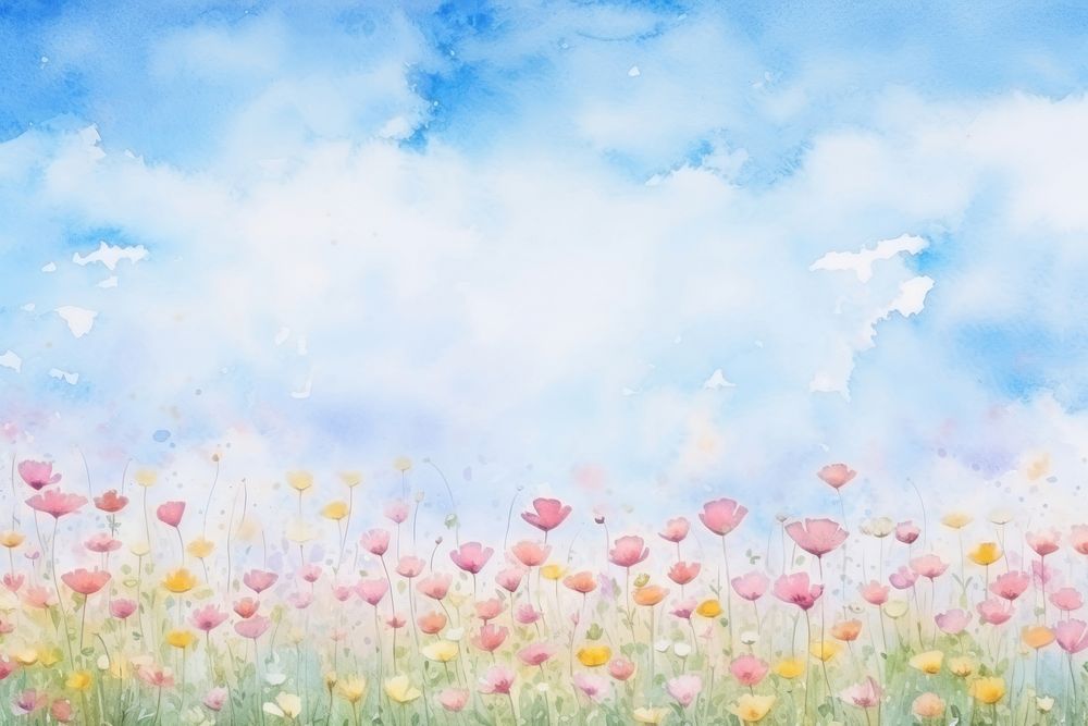 Flower field and sky backgrounds grassland painting.