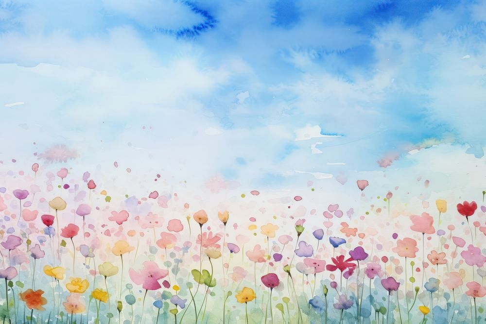 Flower field and sky painting backgrounds outdoors.