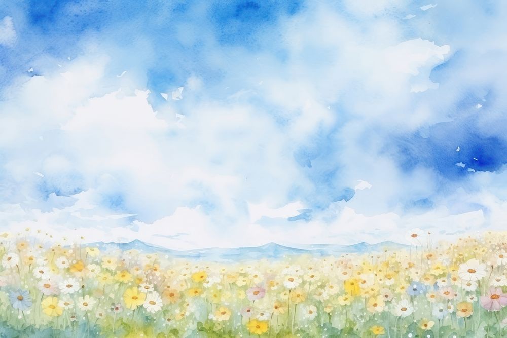 Flower field and sky painting backgrounds landscape.