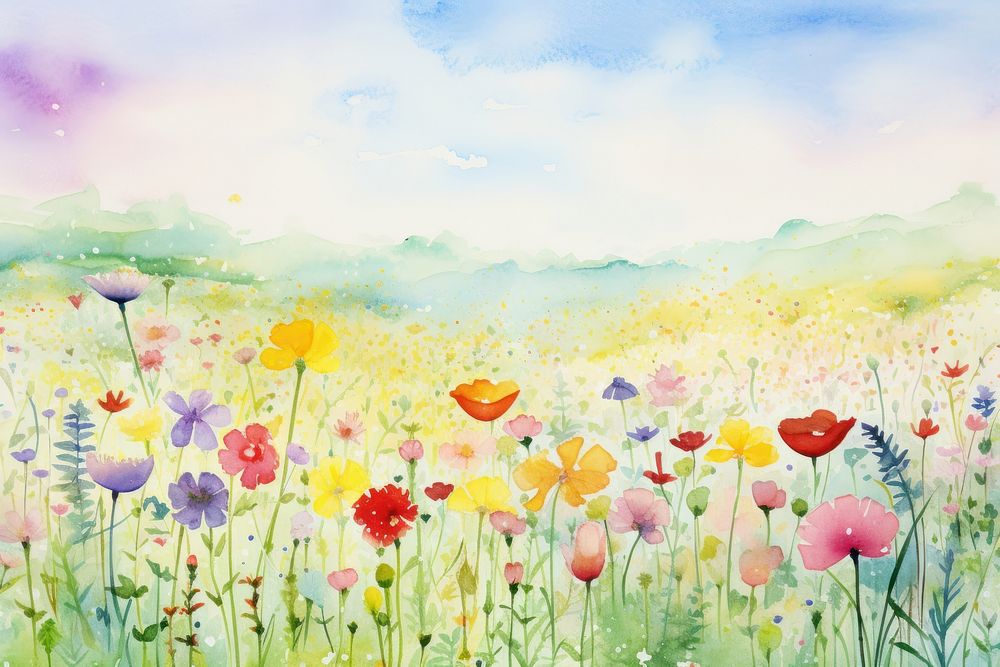 Flower field painting backgrounds grassland.
