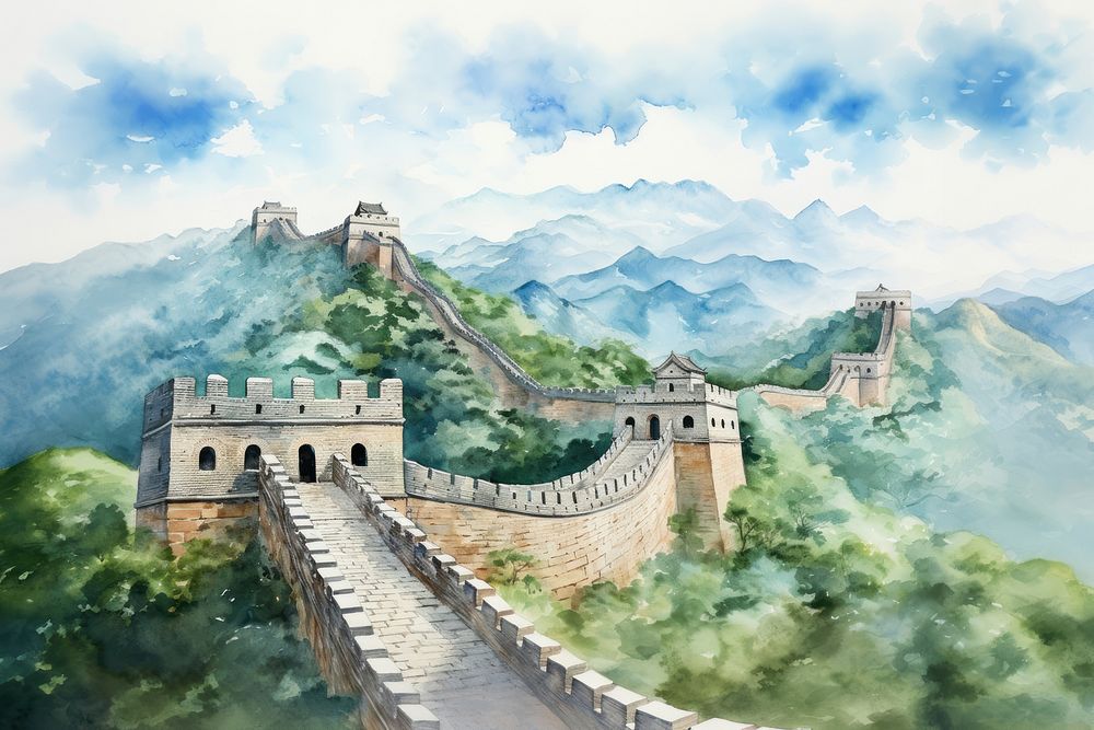 Great wall china landscape fortification architecture building.