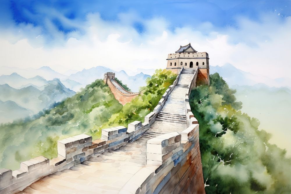 Great wall china landscape transportation architecture building.