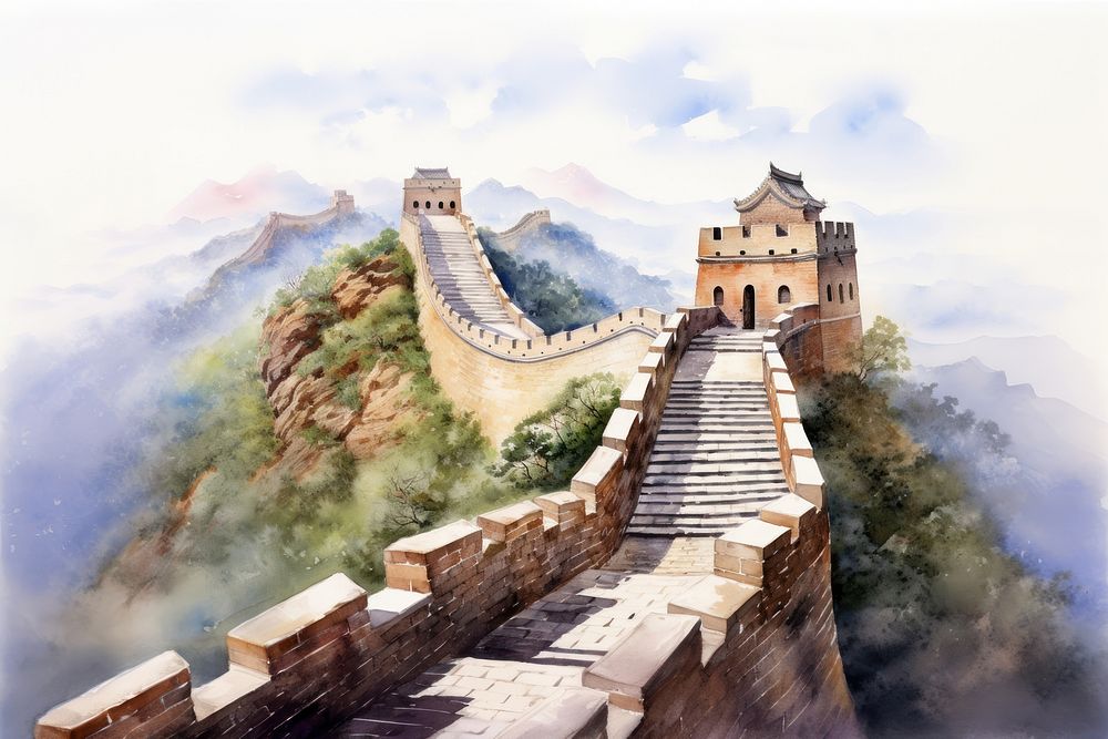 Great wall china landscape fortification architecture building.