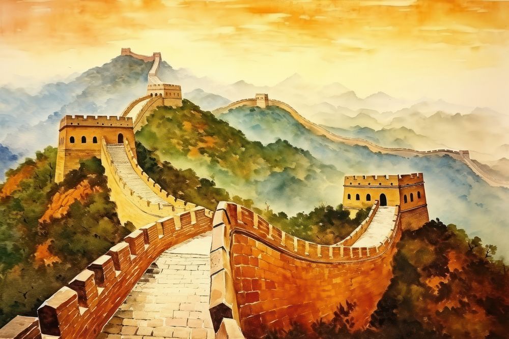 Great wall of china landscape painting architecture panoramic.