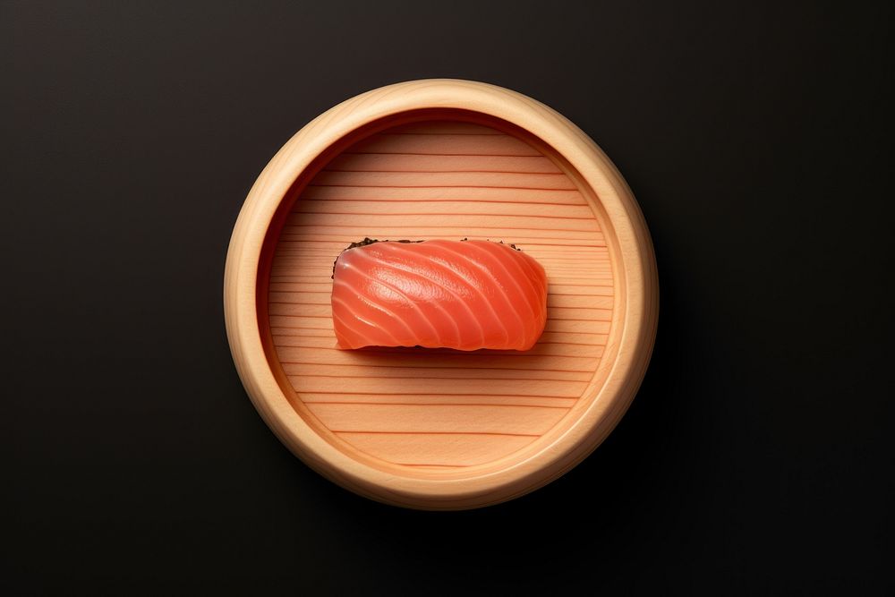 Sushi wooden dish seafood salmon freshness.