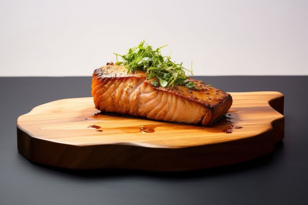 Fish steak on wooden dish seafood meat fish.