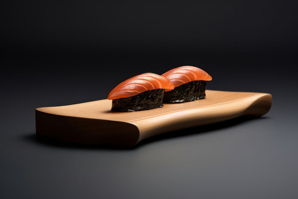 Ikura sushi wooden dish food freshness baguette.