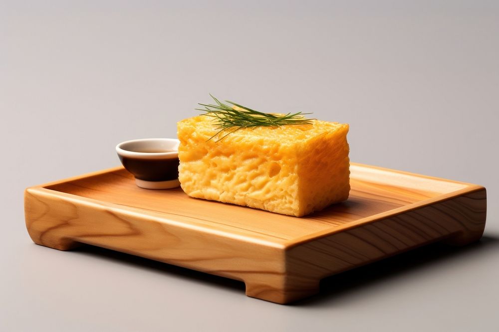 Tamagoyaki sushi wooden dish bread food parmigiano-reggiano.