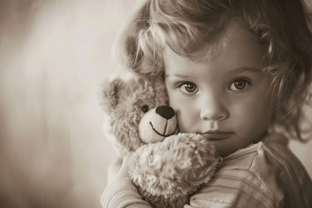 Baby girl holding teddy bear photography portrait toy.